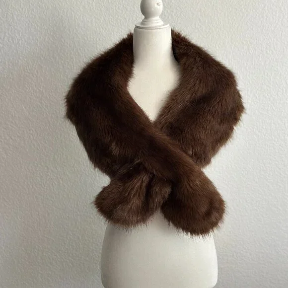ZARA Accessories Brown Faux Fur Shawl Wrap Scarf - Picture 2 of 8